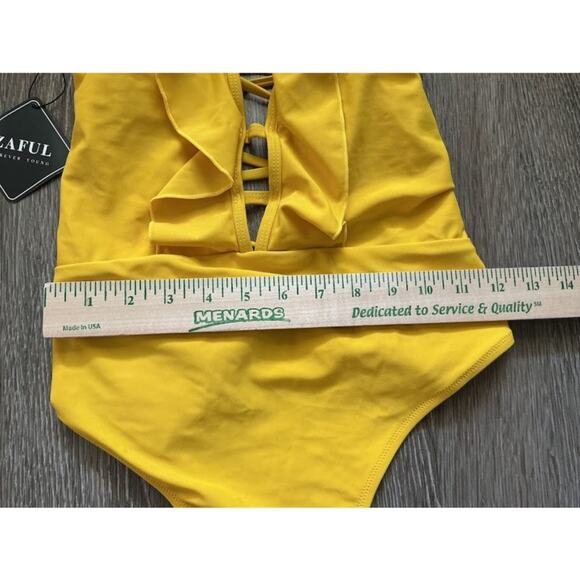 NWT Zaful Yellow Lace-Up Ruffle One Piece Swimsuit‎ Beach Bodysuit Size 12 - Picture 7 of 7